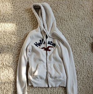 WHITE HOLLISTER ZIP UP SWEATSHIRT